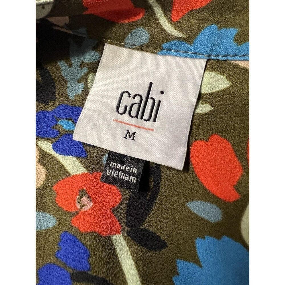 Cabi M Olive Floral Sleeveless Blouse Hi Low Tunic Top Split Neck Colorful Flowy - Picture 8 of 9